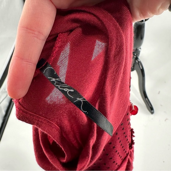 Chloe K womens top size S maroon red long sleeve lace Swiss dot mock turtleneck - Picture 8 of 10